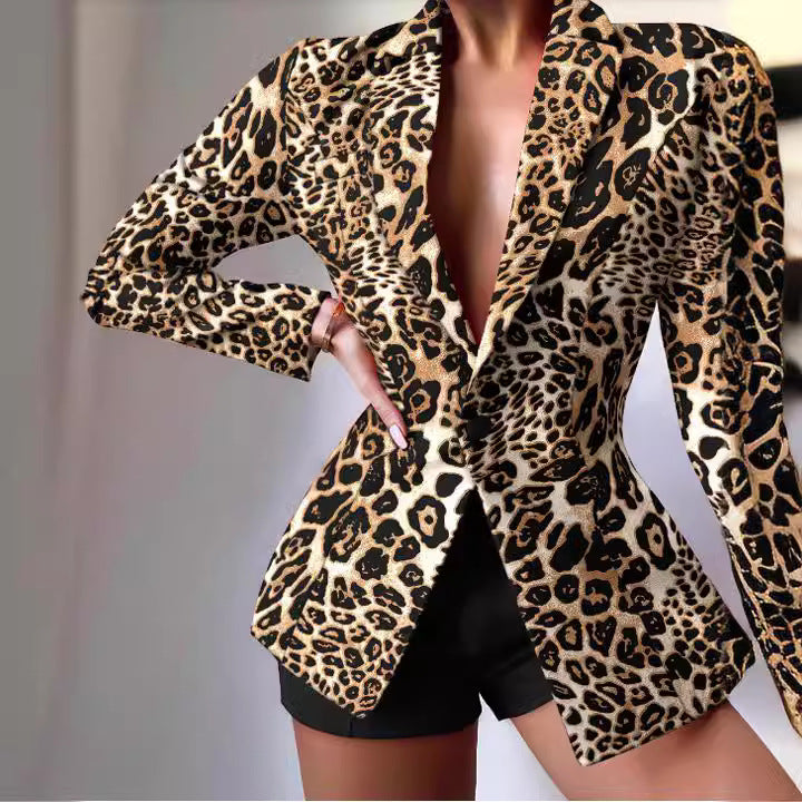 Damen taillierter Zebra-Muster-Longblazer mit betonter Taille und Single-Button – Valéne