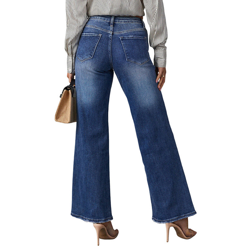 Damen High-Waist Denim-Schlaghose mit weitem Bein und leichter Vintage-Waschung Echo Archiv