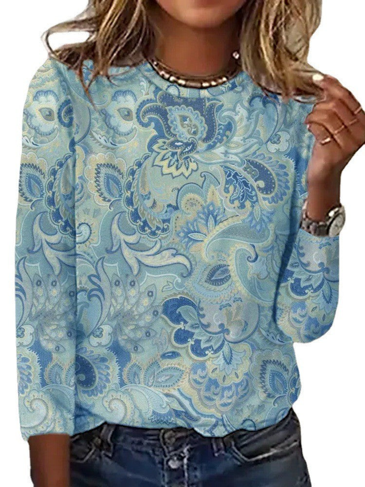 Damen Langärmeliges Oversize-Sweatshirt mit abstraktem Aquarell-Mosaikprint – Avérine