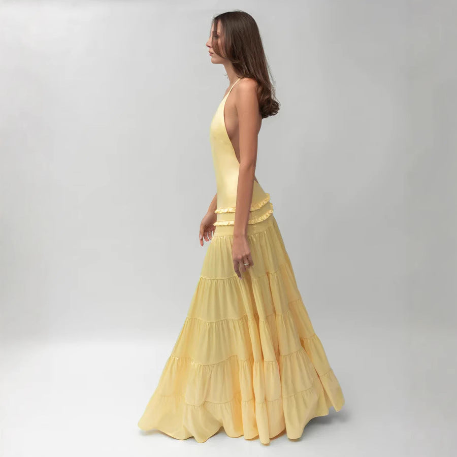 Damen elegantes asymmetrisches Maxikleid mit Rüschendetails Echo Archiv