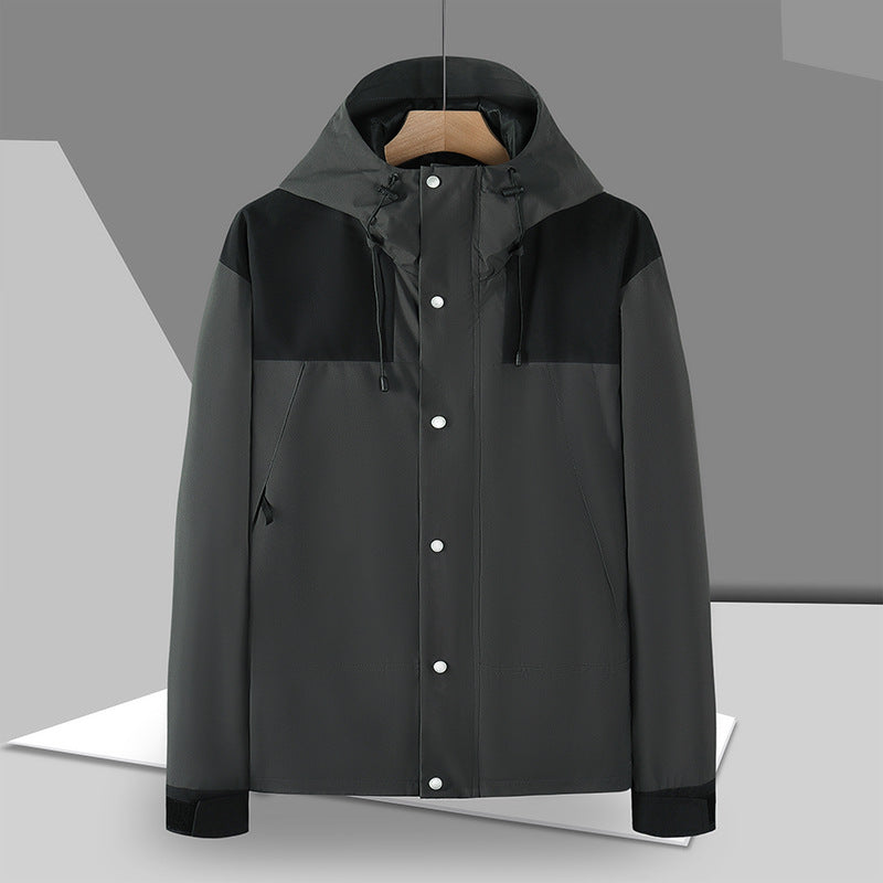 Herren Minimalistische Softshell-Kapuzenjacke mit verdeckter Druckknopfleiste – Taviero