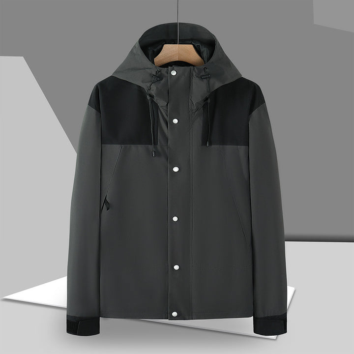 Herren Minimalistische Softshell-Kapuzenjacke mit verdeckter Druckknopfleiste – Taviero