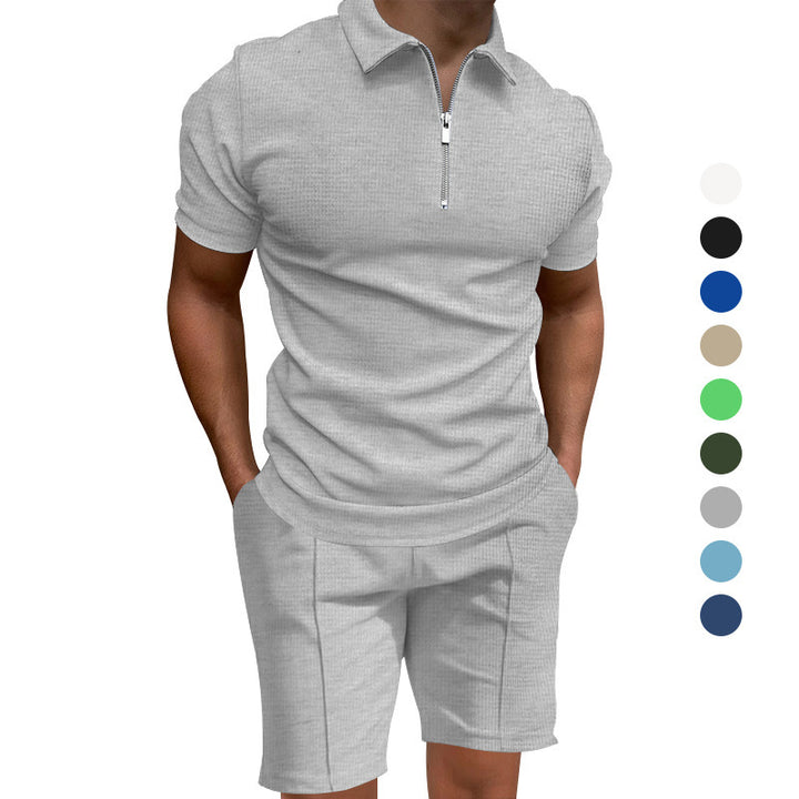 Herren Polo- und Shorts-Set mit modernem Reißverschluss und elastischem Bund Echoarchiv