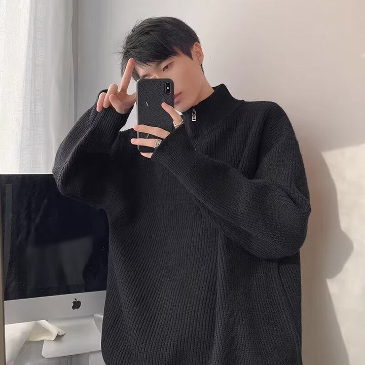 Herren Grobstrickpullover mit Stehkragen und Reißverschluss Echoarchiv