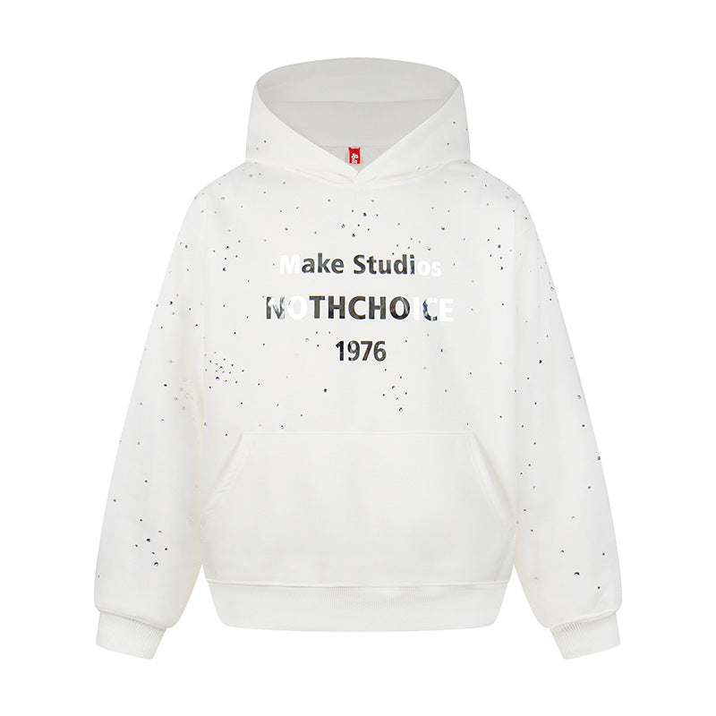 Damen Kapuzenpullover mit Statement-Print Metallic-Lettering und Paint-Splatter-Optik Echoarchiv
