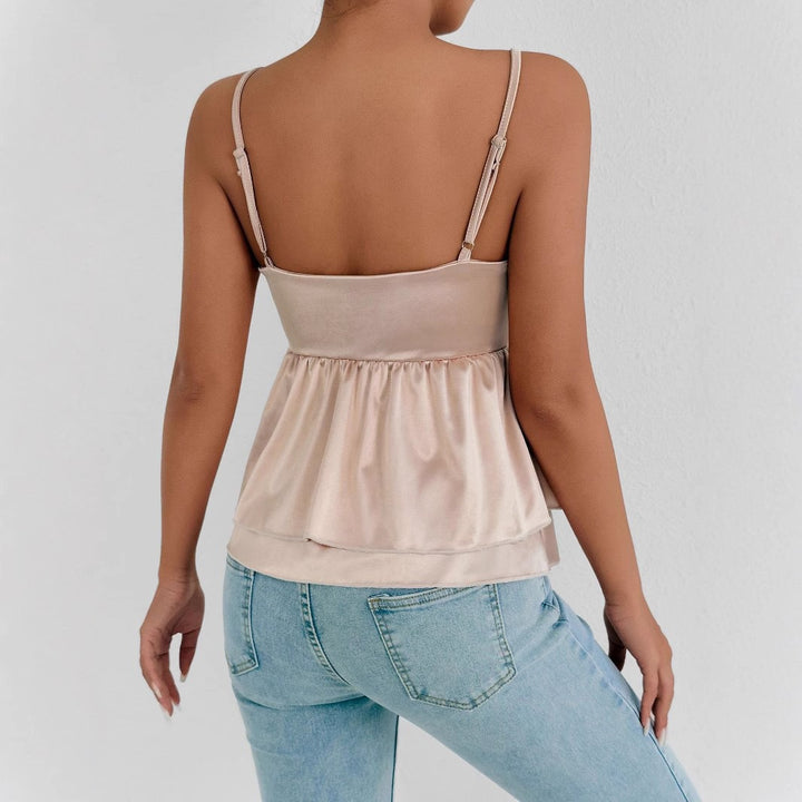 Damen elegantes Satin-Oberteil mit dekorativen Volants Echo Archiv