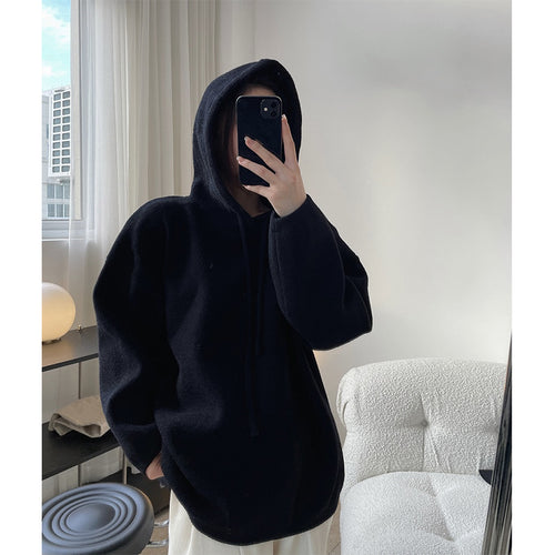 Damen Kuscheliger Wollmix-Kapuzenpullover im Boxy‑A‑Linien‑Schnitt mit Kordelzug Echoarchiv