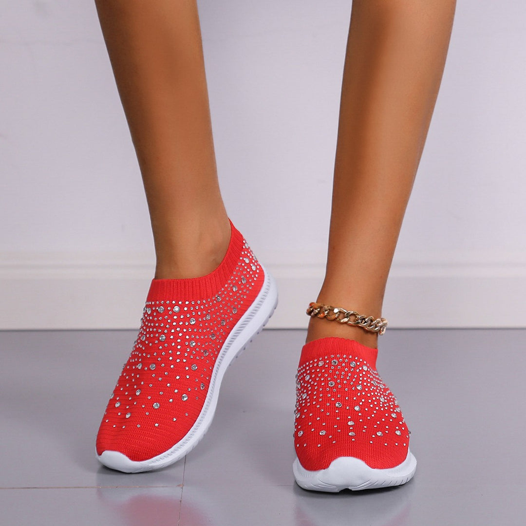 Damen nan gestrickter Slip-On Sneaker mit Strassbesatz, elastischem Schaft und stoßdämpfender EVA-Sohle Echo Archiv