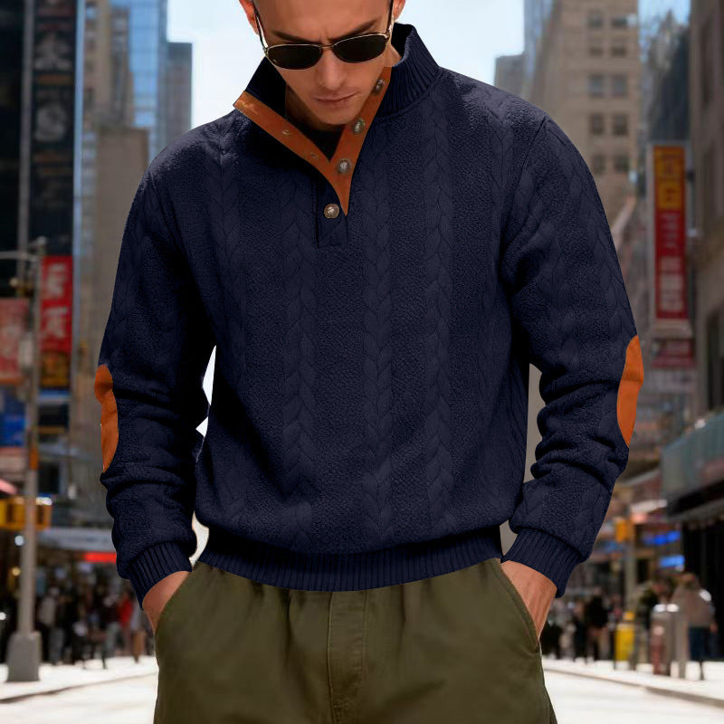 Herren strukturierter Pullover mit hohen Kragen und Druckknopfdetails Echoarchiv
