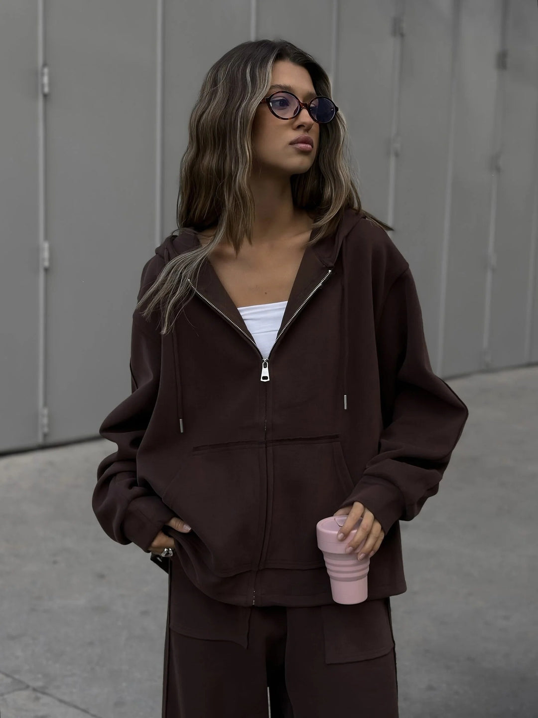 Damen nan oversized Kapuzenjacke mit Reißverschluss und Kängurutasche Echo Archiv