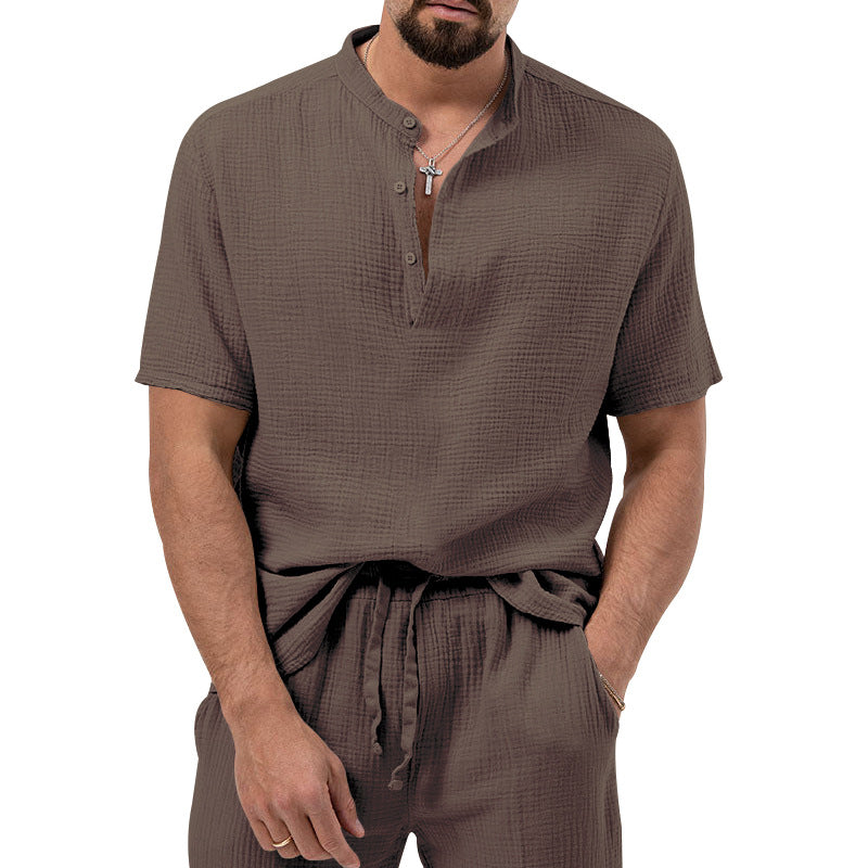 Herren lässiges Kurzarm-Henley-Shirt mit strukturierter Oberfläche Echoarchiv