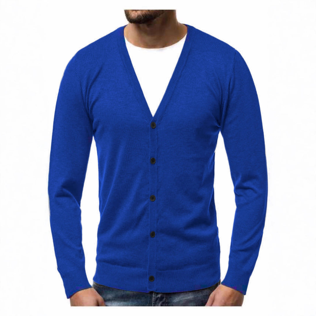 Herren nan Feinstrick-Cardigan mit V-Ausschnitt, schmaler Passform und durchgehender Knopfleiste Echo Archiv