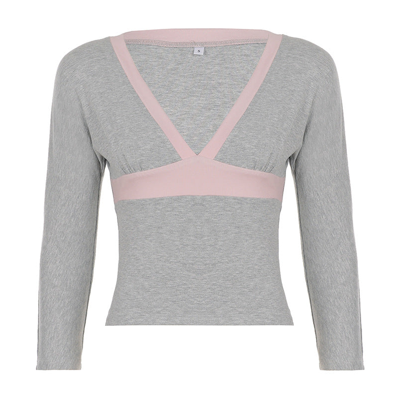 Damen Figurbetontes Langarm-Cami mit tiefem V-Ausschnitt und elastischem Unterbrustband Echo Archiv