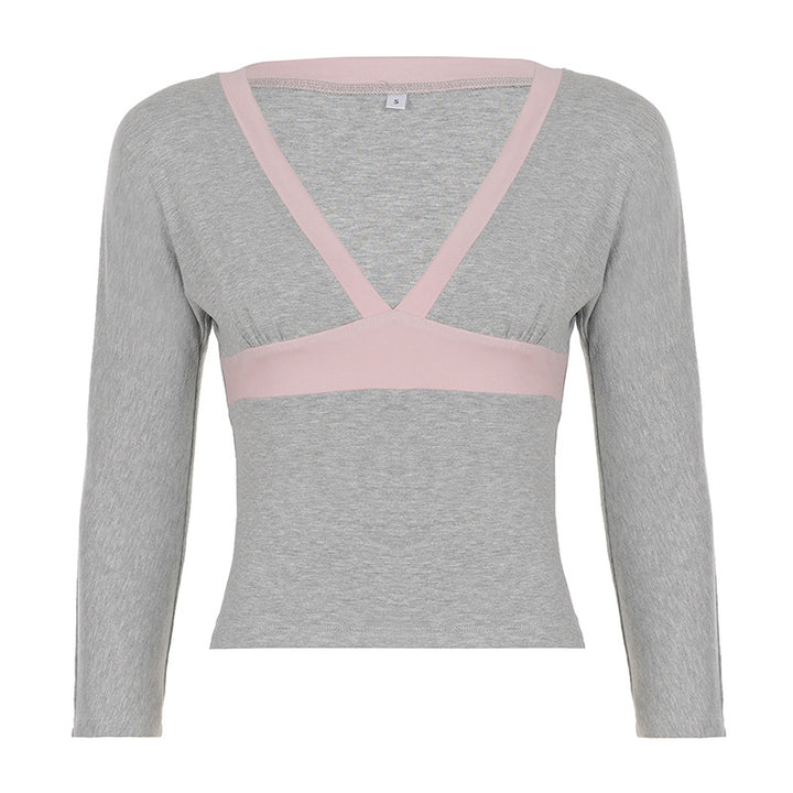 Damen Figurbetontes Langarm-Cami mit tiefem V-Ausschnitt und elastischem Unterbrustband Echo Archiv