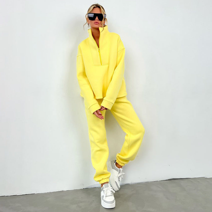 Damen nan weiches Oversize-Halbzip-Loungewear-Set mit hohem Stehkragen und taillierter Jogginghose Echo Archiv