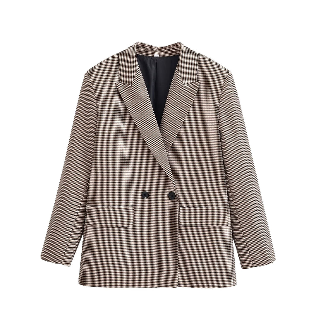 Damen Zweireihiger Oversize-Blazer mit Hahnentritt‑Muster und Pattentaschen Echo Archiv