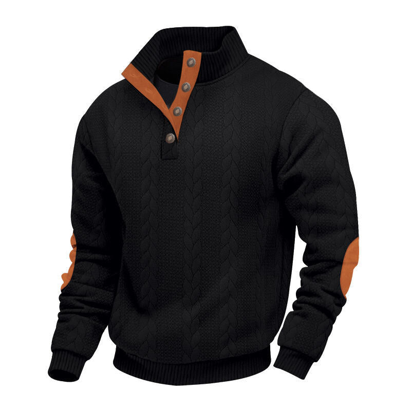 Herren nan grober Zopfstrick Troyer mit Knopfleiste und Veloursleder-Ellenbogenpatches Echo Archiv