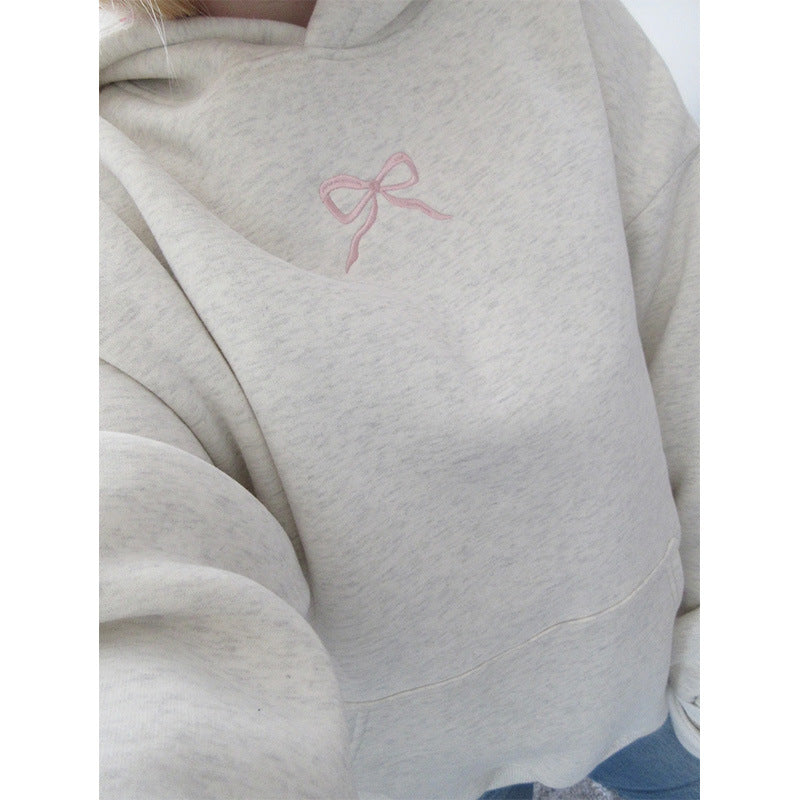 Damen-Hoodie mit floralem Stickdesign und bedrucktem Kapuzenfutter – Auréline