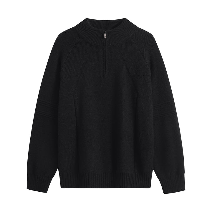 Unisex Oversize-Strickpullover mit Halbreißverschluss und geripptem Stehkragen Echoarchiv