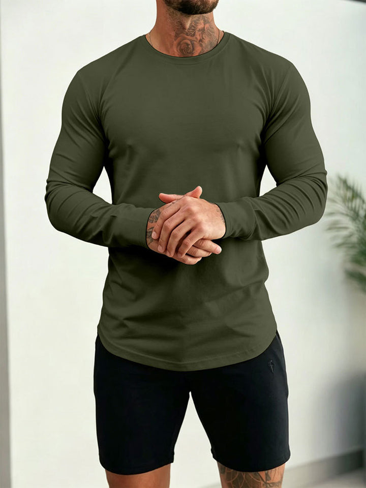 Herren Enganliegendes Langarm-Shirt aus Baumwollstretch mit Rundhals – Orvano