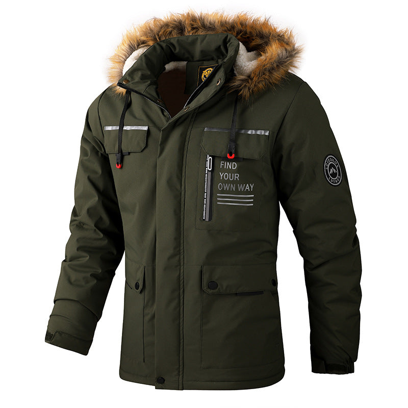 Herren Isolierter Outdoor-Parka mit Kunstfellbesatz, Multifunktions‑Taschen und Fleece‑Innenfutter Echoarchiv