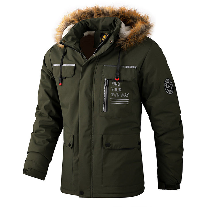 Herren Isolierter Outdoor-Parka mit Kunstfellbesatz, Multifunktions‑Taschen und Fleece‑Innenfutter Echoarchiv
