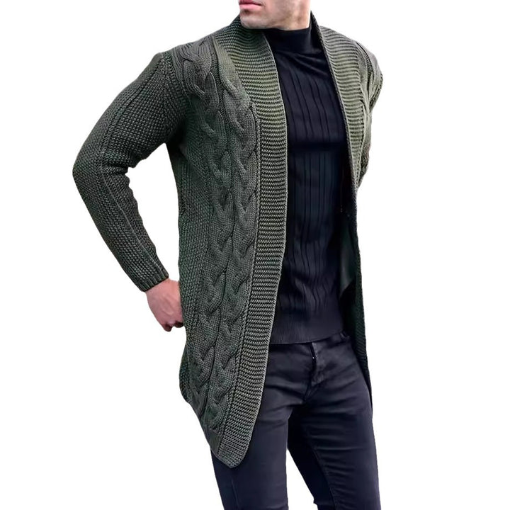 Herren Longline-Strickcardigan mit Schalkragen, Zopf- und Perlmuster Echo Archiv