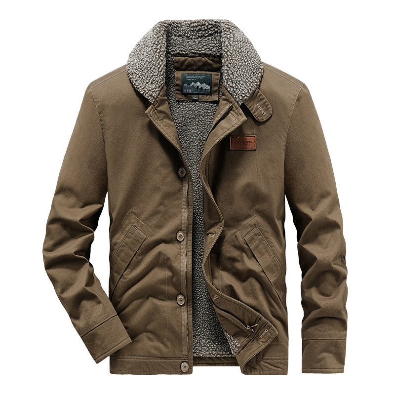 Herren Canvas-Jacke mit durchgehendem Sherpa-Innenfutter und Hemdkragen – Taviero