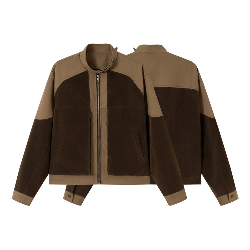 Herren Kurzjacke im Boxy‑Blousonstil aus Velours- und Canvas‑Mix mit hohem Stehkragen Echoarchiv