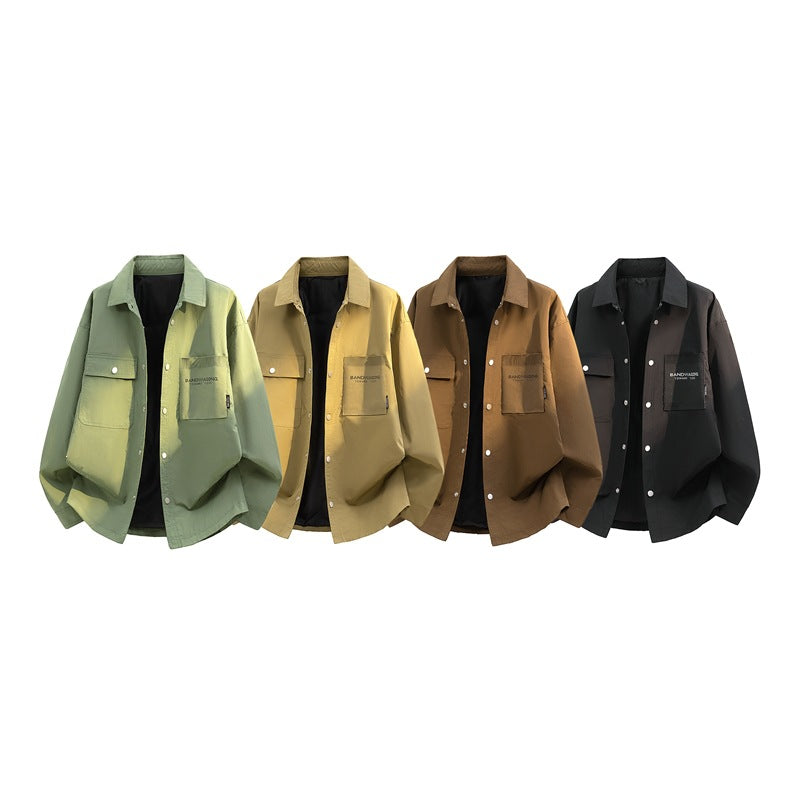 Herren Oversize-Utility-Hemdjacke mit Druckknopfleiste und großen aufgesetzten Taschen Echoarchiv