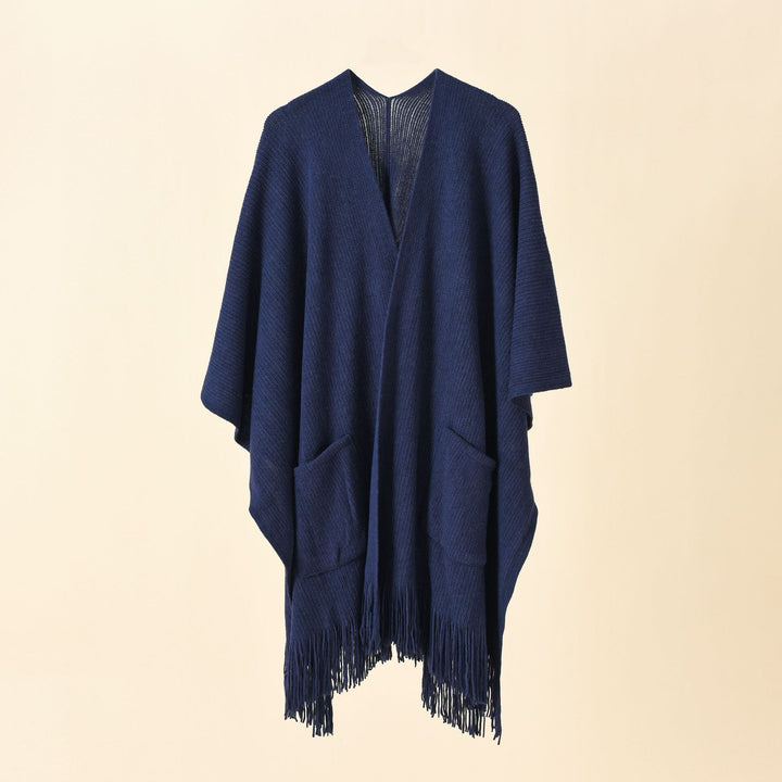 Damen Offenes Oversize-Strickcape mit Kaschmir‑Touch, Fransen und Eingrifftaschen Echo Archiv