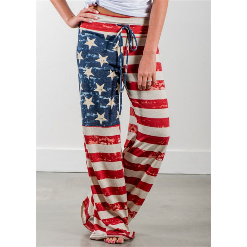 Damen Weite Jersey-Loungehose mit Tunnelzug und Vintage-Print – Avélisse