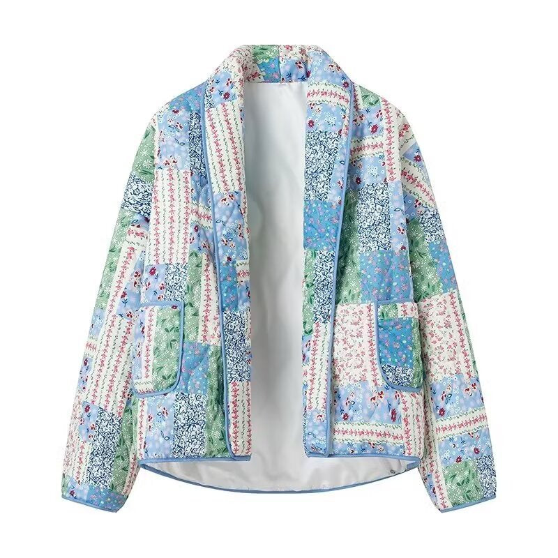 Damen Steppjacke im Patchwork-Quiltstil mit Schalkragen und aufgesetzten Taschen Echo Archiv