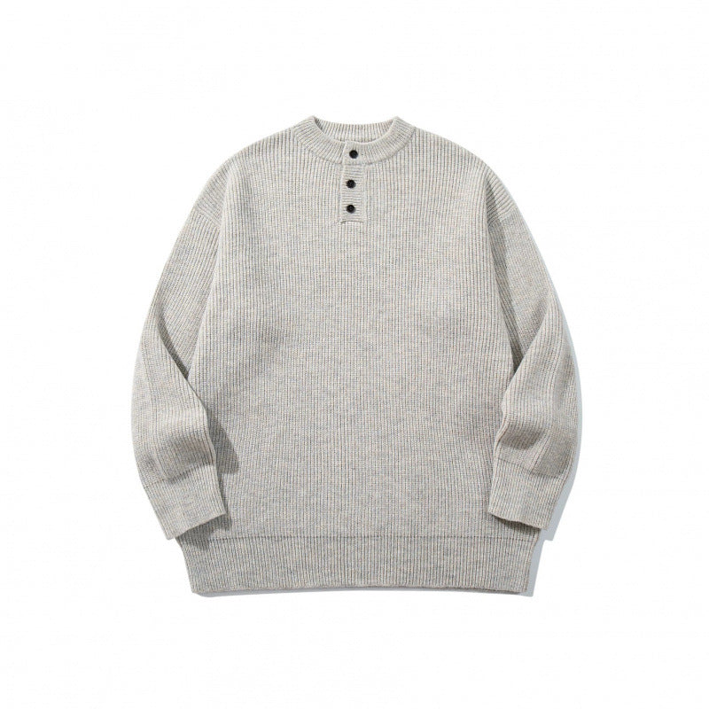 Unisex Oversize Grobstrick-Henley-Pullover mit melierter Struktur und Rippabschlüssen Echo Archiv