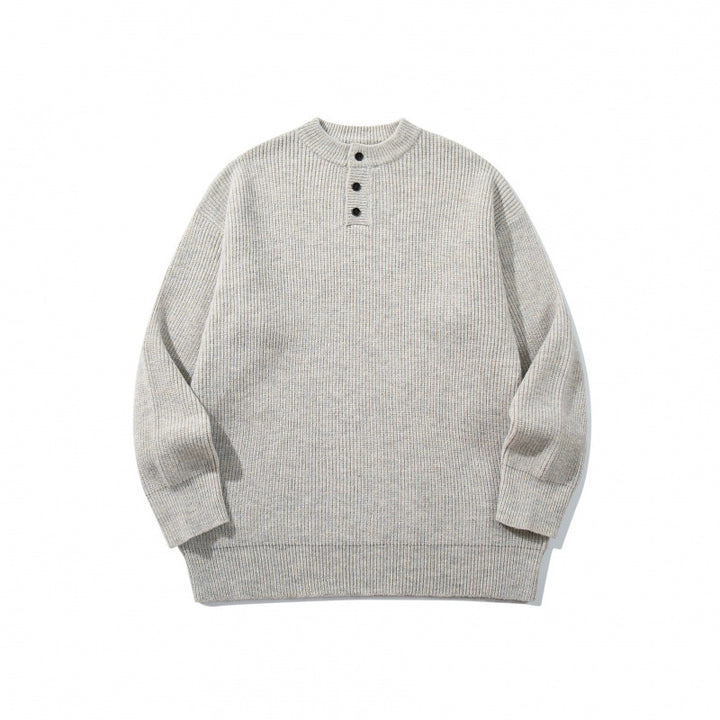 Unisex Oversize Grobstrick-Henley-Pullover mit melierter Struktur und Rippabschlüssen Echo Archiv