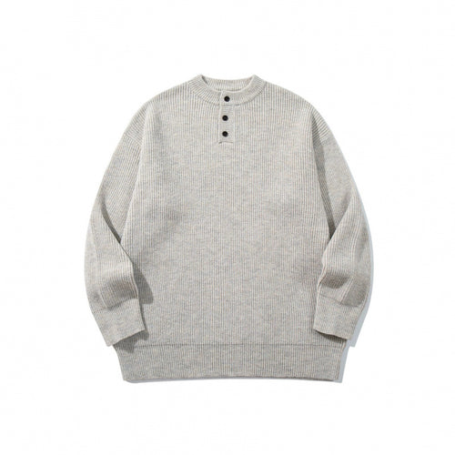 Unisex Oversize Grobstrick-Henley-Pullover mit melierter Struktur und Rippabschlüssen Echo Archiv