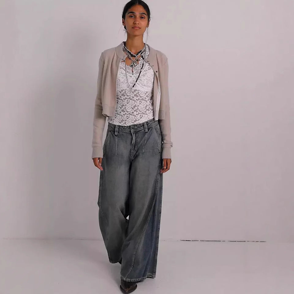 Damen nan extraweite High‑Waist Palazzo-Jeans mit hohem Bund, tiefem Schritt und verwaschener Vintage-Optik Echo Archiv