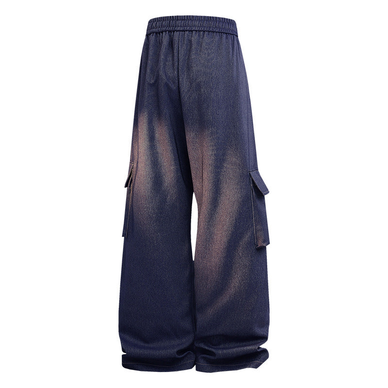 Damen Weite Denim-Cargo-Hose im Baggy-Stil mit Elastbund, Tunnelzug und aufgesetzten Klappentaschen Echoarchiv
