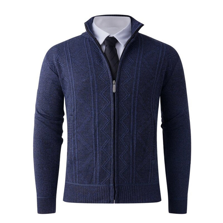 Herren Strick-Zipjacke mit Stehkragen und dezentem Rautenmuster Echo Archiv