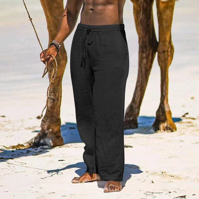 Herren lässige Sommerhose aus leichtem, atmungsaktivem Leinenmix mit elastischem Bund Echoarchiv