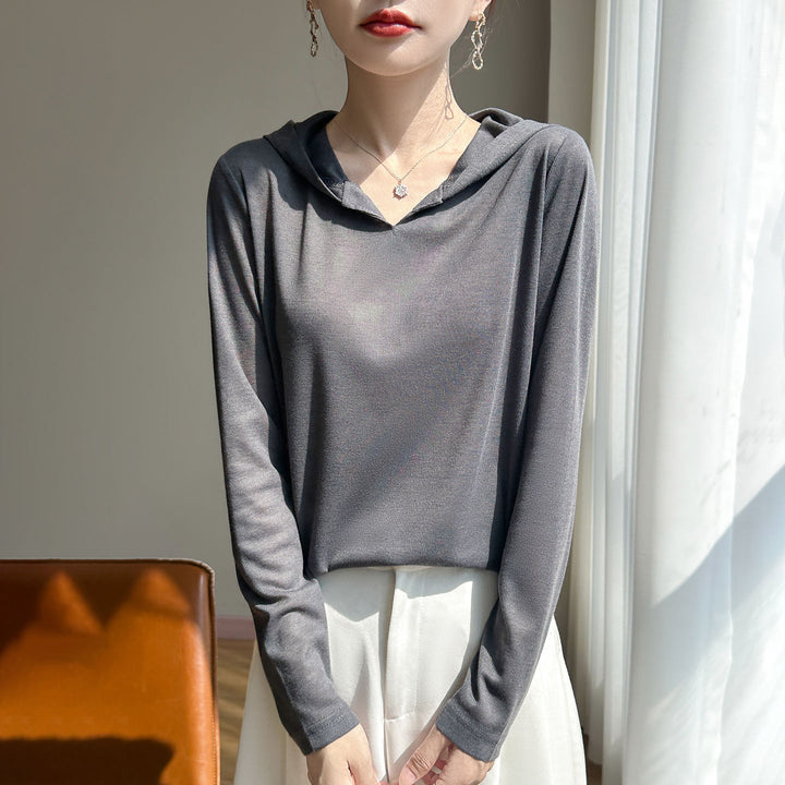 Damen Leichter Kapuzenpullover mit V‑Ausschnitt und feinem Jersey Echoarchiv
