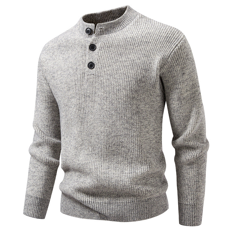 Herren Feinstrick-Henleypullover mit kurzem Stehkragen, Knopfleiste und Rippbündchen Echo Archiv