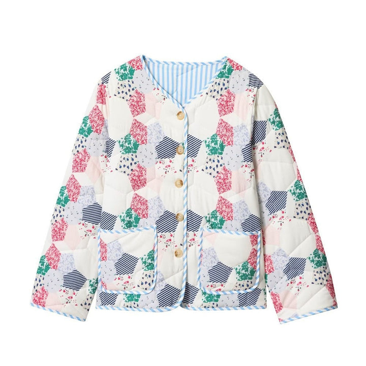 Damen Gesteppte Kurzjacke im Patchwork-Quilt-Look mit Knopfleiste und aufgesetzten Taschen Echo Archiv