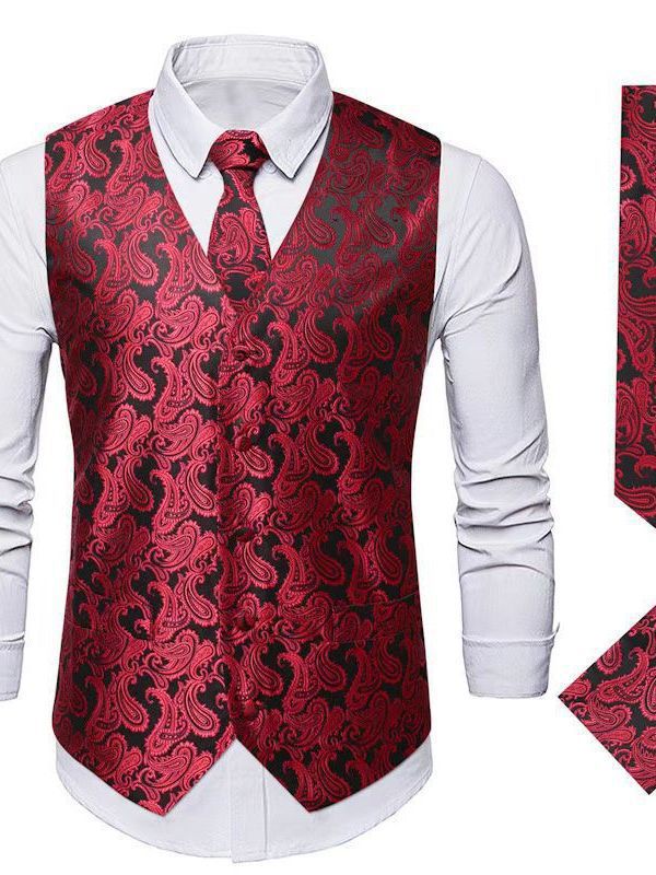 Herren elegantes Weste-Anzugset mit passendem Krawatte und Einstecktuch Echoarchiv