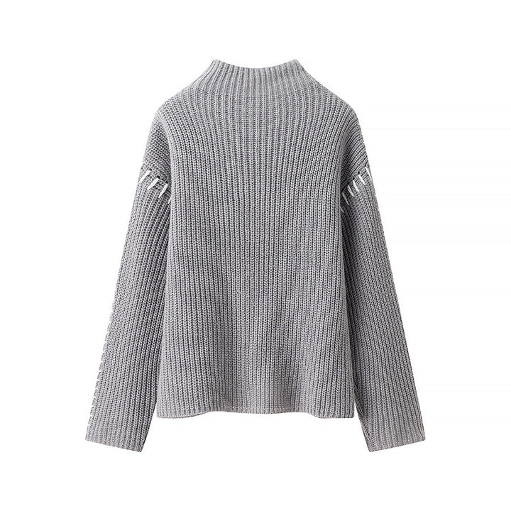 Damen nan grober Strickpullover mit Stehkragen, oversized Schnitt und dekorativer Seitenstich-Ärmelnaht Echo Archiv