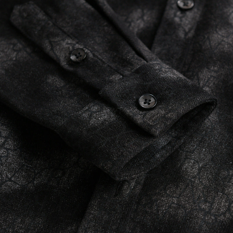 Herren Samtiges Hemdjacken-Overshirt mit tonalem Muster und Brusttasche Echoarchiv