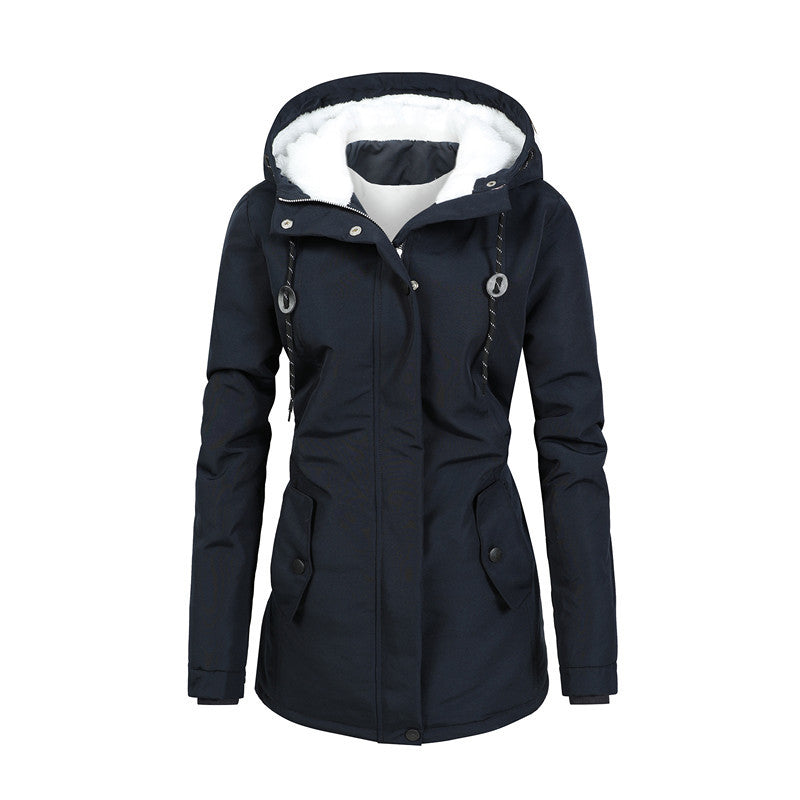 Damen Taillierter Parka mit Teddyfutter, verstellbarer Kapuze und Tunnelzug Echoarchiv
