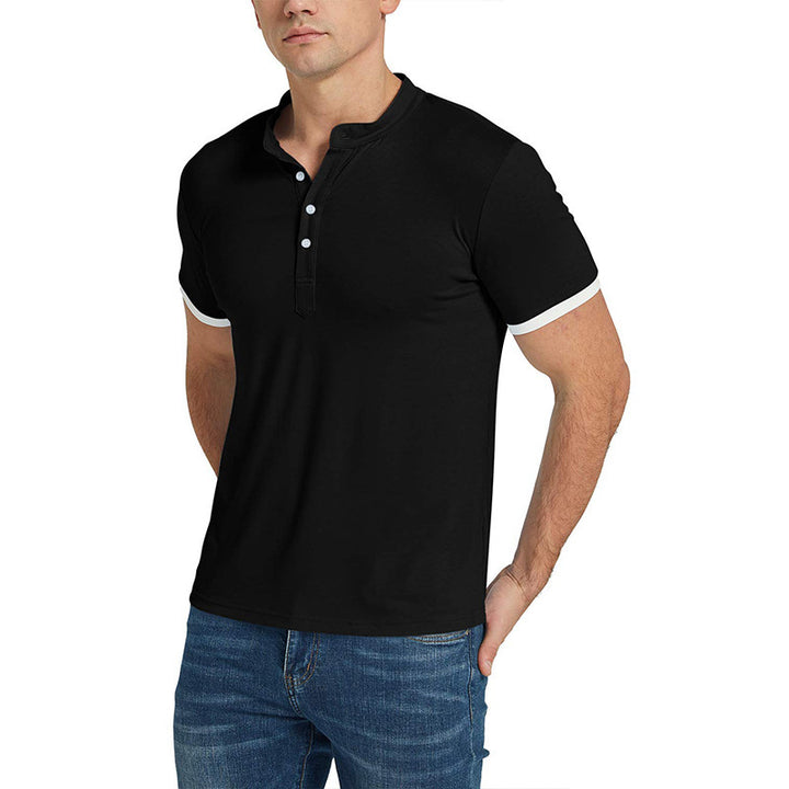 Herren Kurzarm Henley-Shirt mit modischem Stehkragen und kontrastierenden Ärmeln Echoarchiv
