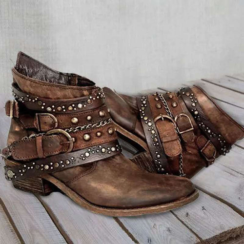 Damen Western‑Ankleboots mit dekorativen Schnallenriemen, Nieten und Ketten Echo Archiv