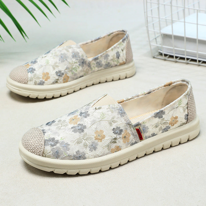 Damen nan floraler Slip-On Freizeit-Slipper mit gestrickter Zehenkappe und stoßdämpfender Leichtsohle Echo Archiv